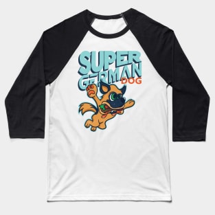 Super German Shepherd Dog eating Hamburger Baseball T-Shirt